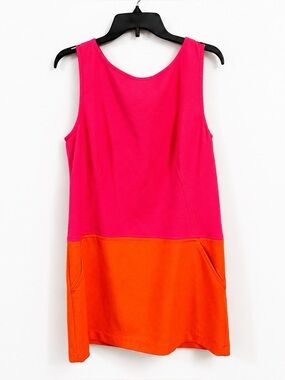 LOFT Colorblock Sleeveless Shift Dress Pink Orange Pockets Stretch Size 14